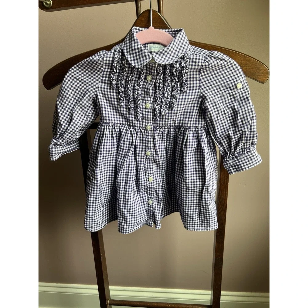 Ralph Lauren Baby Girls Purple Gingham Print Dress W/ Bloomers Size 9‎ Months